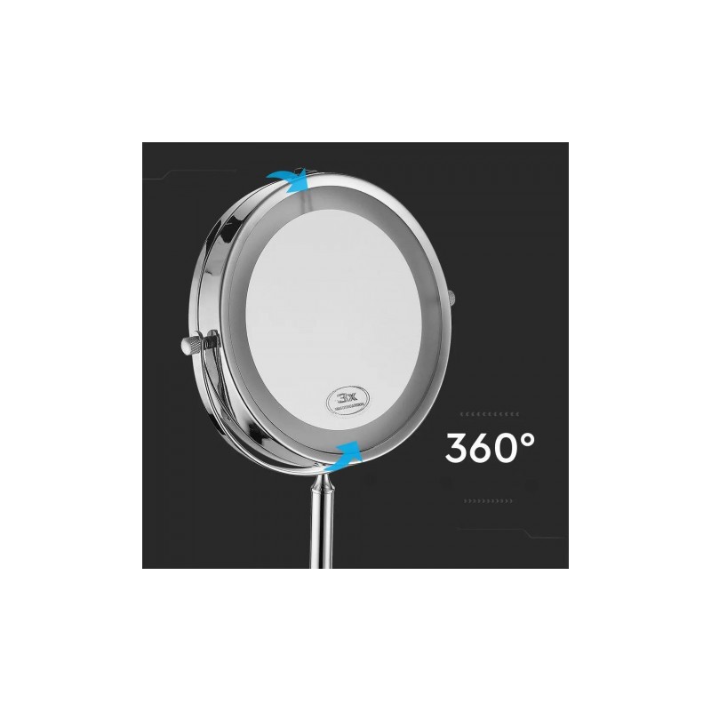 Lustro Przenośne V-TAC 3W LED Łazienka Makijaż 4xAAA fi.17CM Chrom VT-7572 6400K 30lm