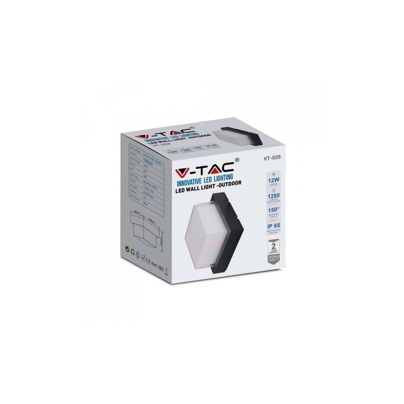 Oprawa V-TAC 12W LED IP65 Czarny Kwadrat VT-828 3000K 1200lm