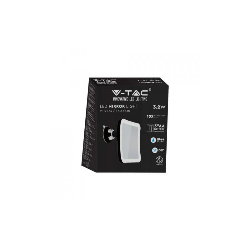 Lustro Przenośne V-TAC 3,2W LED Łazienka Makijaż 4xAAA fi.17CM Chrom VT-7573 6400K 30lm