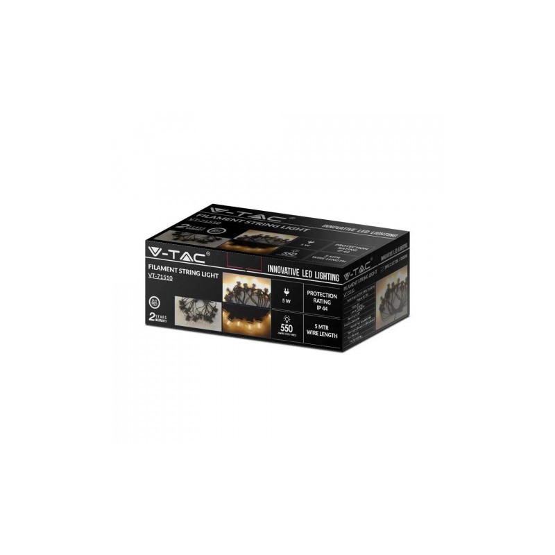 Girlanda Ogrodowa V-TAC (sznur) 6W LED 5 metrów 10 żarówek 0,4W Filament VT-71510 3000K 350lm