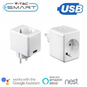 Gniazdo Adapter Przelotka z USB WiFi V-TAC Amazon Alexa, Google Home, Nest VT-5002