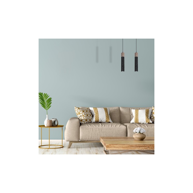 Lampa wisząca SOLO SAWN BLACK / PATINATED WOOD 1x mini GU10