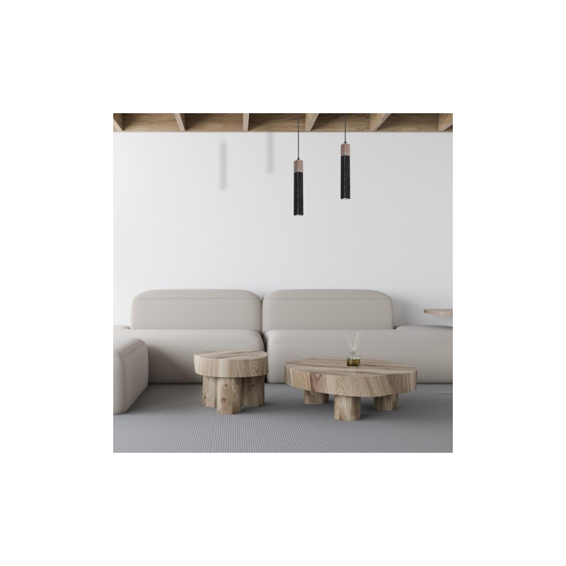 Lampa wisząca SOLO SAWN BLACK / PATINATED WOOD 1x mini GU10