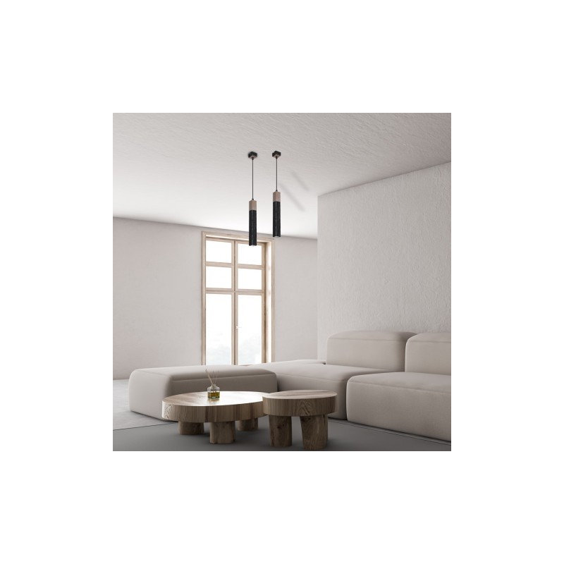 Lampa wisząca SOLO SAWN BLACK / PATINATED WOOD 1x mini GU10