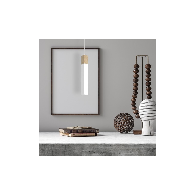 Lampa wisząca SOLO SAWN WHITE / PATINATED WOOD 1x mini GU10