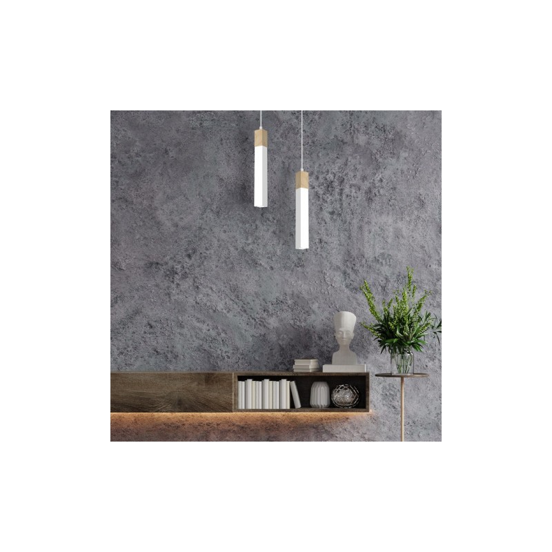 Lampa wisząca SOLO SAWN WHITE / PATINATED WOOD 1x mini GU10