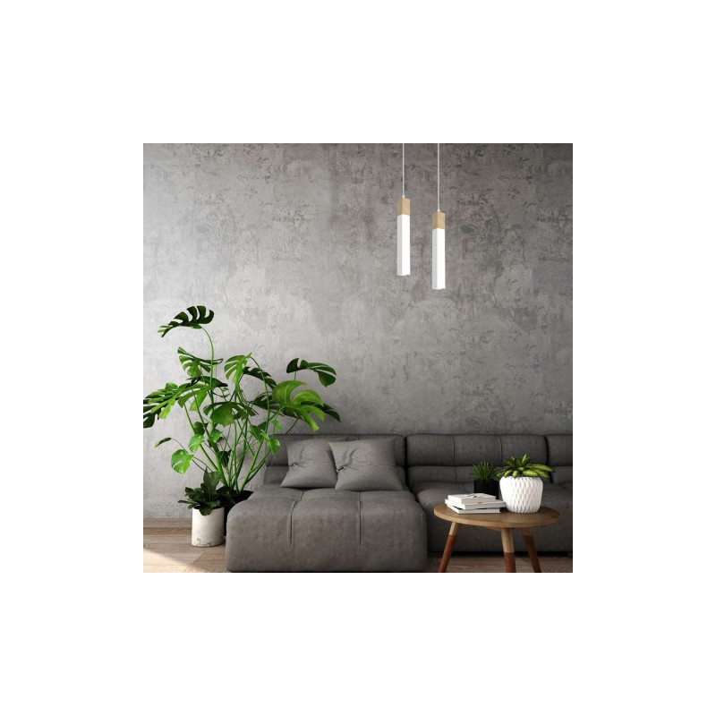 Lampa wisząca SOLO SAWN WHITE / PATINATED WOOD 1x mini GU10
