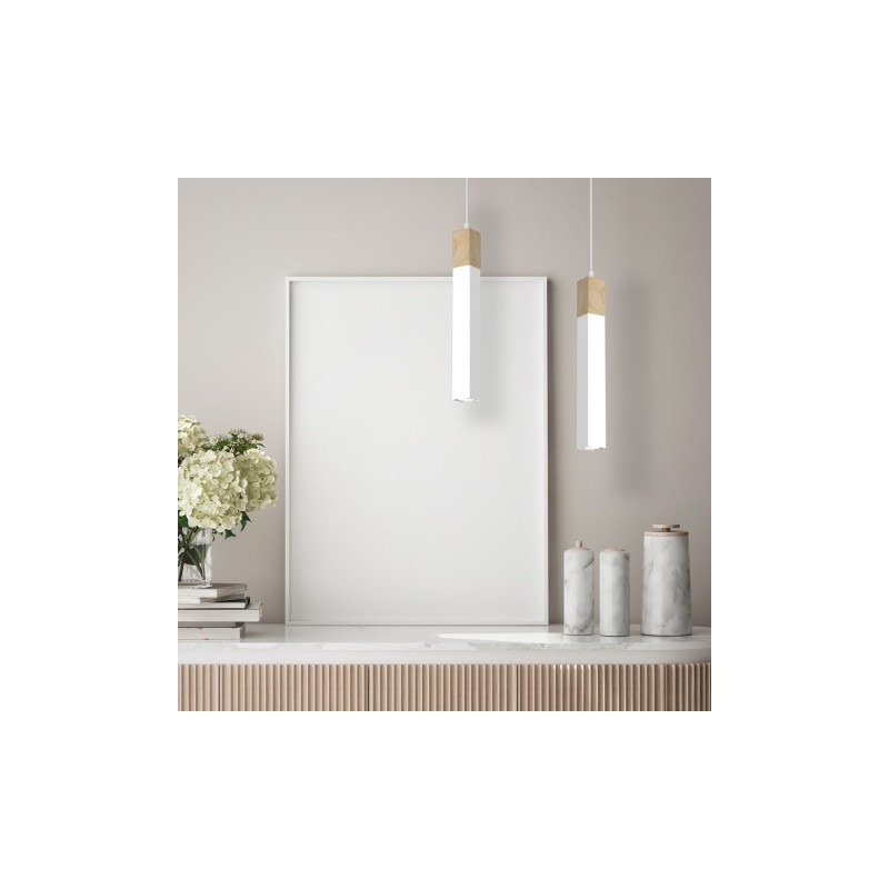 Lampa wisząca SOLO SAWN WHITE / PATINATED WOOD 1x mini GU10