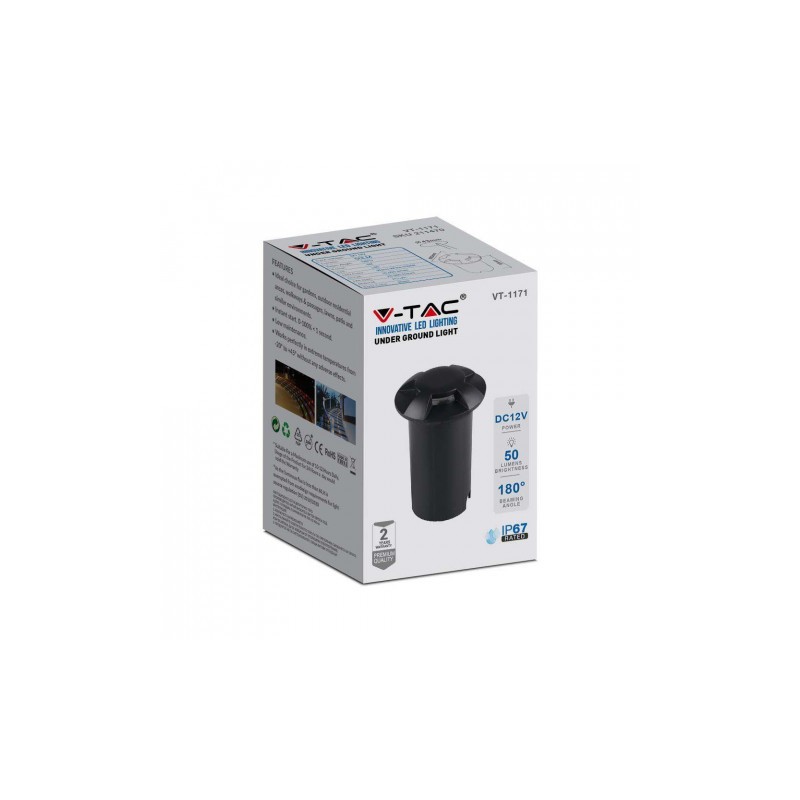 Oprawa Gruntowa Najazdowa 1W LED Czarna 4-stronna IP67 VT-1171 6500K 50lm