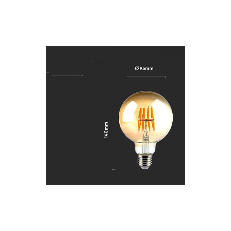 Żarówka LED V-TAC 8W Filament E27 G95 Bursztyn VT-2019 2200K 600lm
