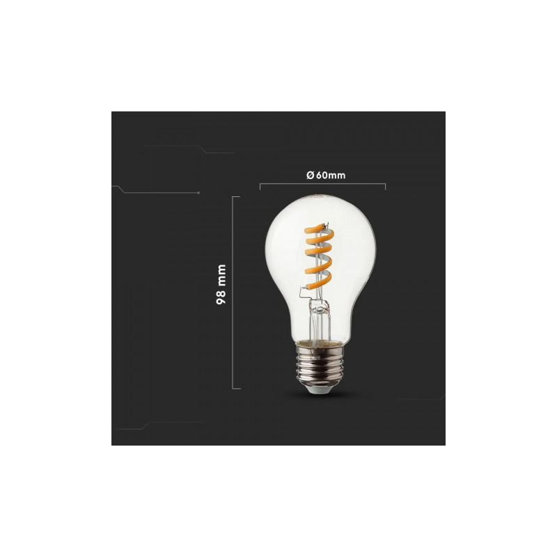 Żarówka LED V-TAC 4W E27 A60 Spiral Filament Przezroczysty VT-2164 2700K 400lm