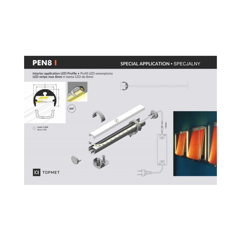 Profil meblowy do taśm LED PEN8 I 2 metry