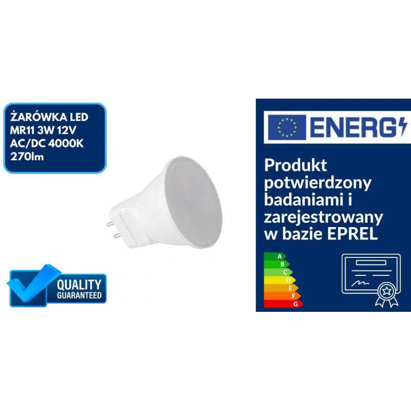 ŻARÓWKA LED MR11 3W 12V AC/DC 4000K 270lm