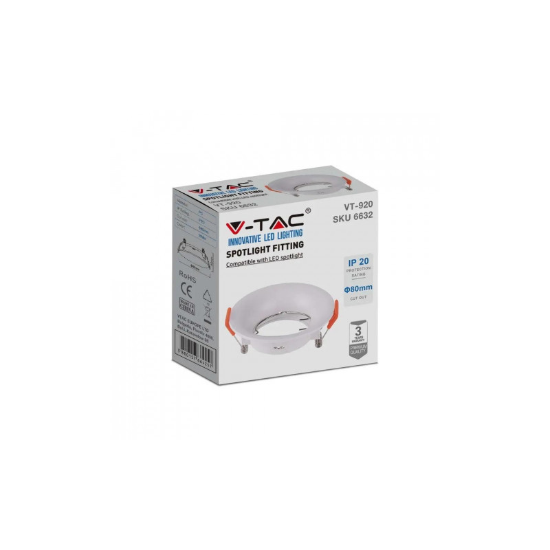 Oczko V-TAC GU10 Wpuszane Okrągłe Białe VT-920 3 Lata Gwarancji