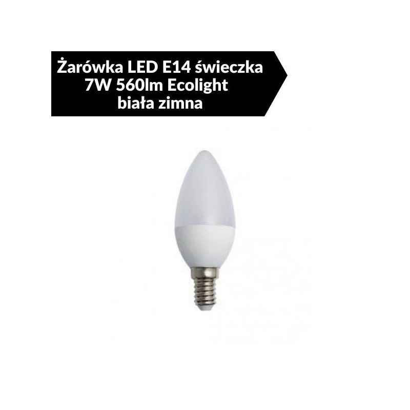 Żarówka LED E14 świeczka 7W 560lm Ecolight - biała zimna