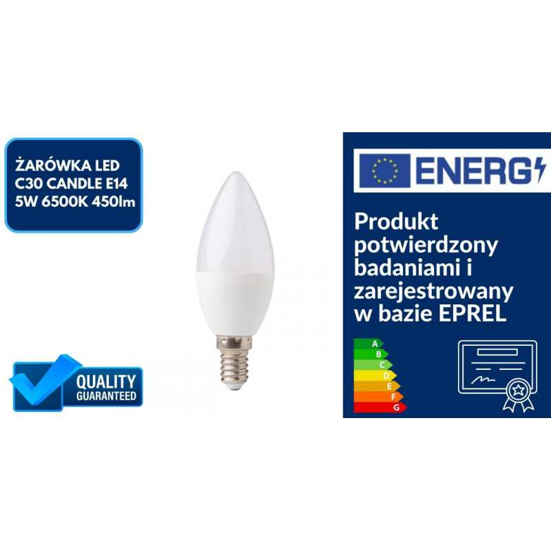 ŻARÓWKA LED C30 CANDLE E14 5W 6500K 450lm