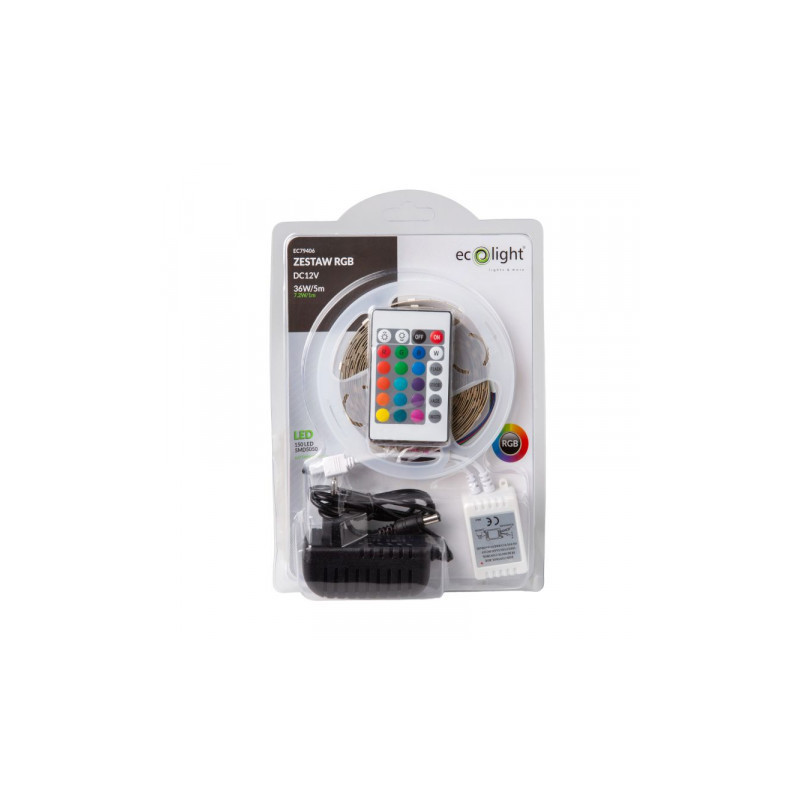 ZESTAW LED 5050 150 36W 12V IP20 RGB /TAŚMA 5050 5m+STEROWNIK RGB+ ZASILACZ 12V