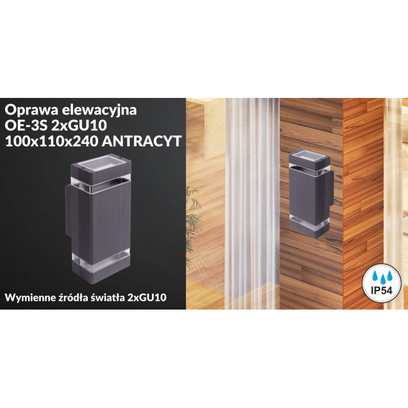 Oprawa elewacyjna OE-3S 2xGU10 100x110x240 ANTRACYT