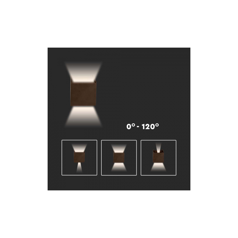 Oprawa Ścienna V-TAC 11W LED Góra Dół Regulowana Brązowy Kwadrat IP65 VT-759-12 3000K 1360lm