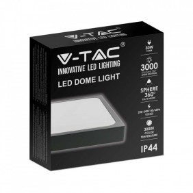 30W LED DOME LIGHT 6500K SQUARE,BLACK FRAME IP44