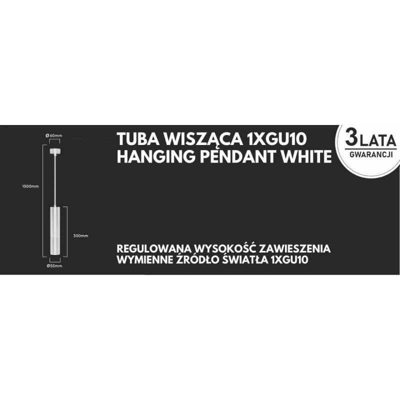 TUBA WISZĄCA 1xGU10 D:60x300MM 3 Lata Gwarancji