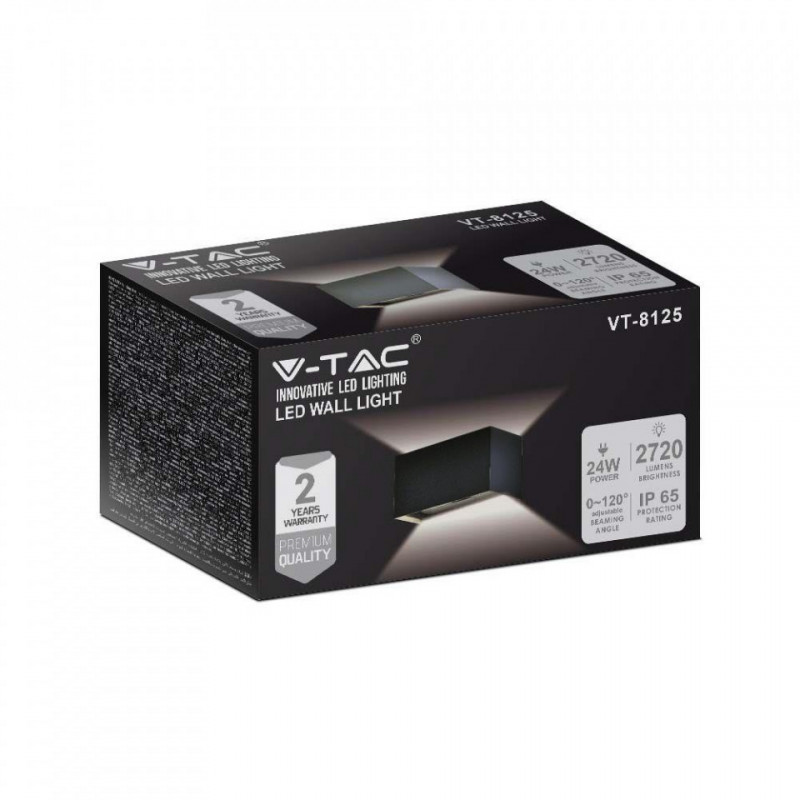 Oprawa Ścienna V-TAC 24W LED Góra Dół IP65 Czarna VT-8125 4000K 2720lm
