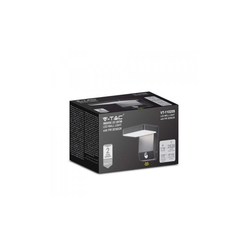 Oprawa Elewacyjna V-TAC 17W Czujnik Ruchu Czarna IP65 VT-11020S 4000K 2580lm