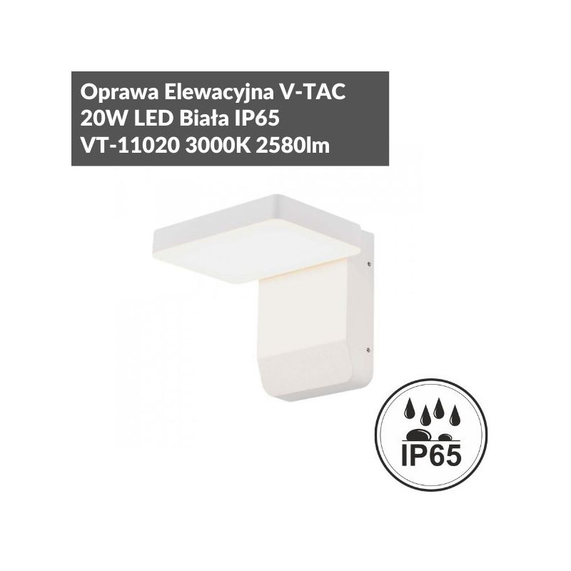 Oprawa Elewacyjna V-TAC 20W LED Biała IP65 VT-11020 3000K 2580lm