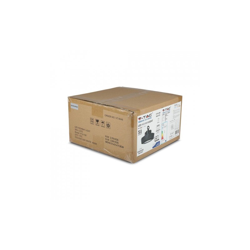 Oprawa LED High Bay V-TAC SAMSUNG CHIP&DRIVER 100W Czarna 120st 180lm/W VT-9-108 6000K 18000lm 5 Lat Gwarancji