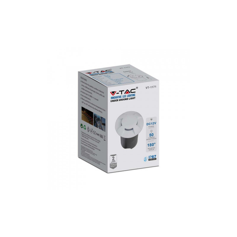 Oprawa Gruntowa Najazdowa 1W LED Biała 4-stronna IP67 VT-1171 3000K 50lm