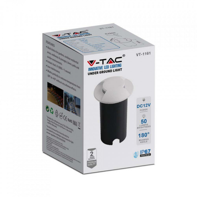Oprawa Gruntowa Najazdowa 1W LED Biała 2-stronna IP67 VT-1161 6500K 50lm