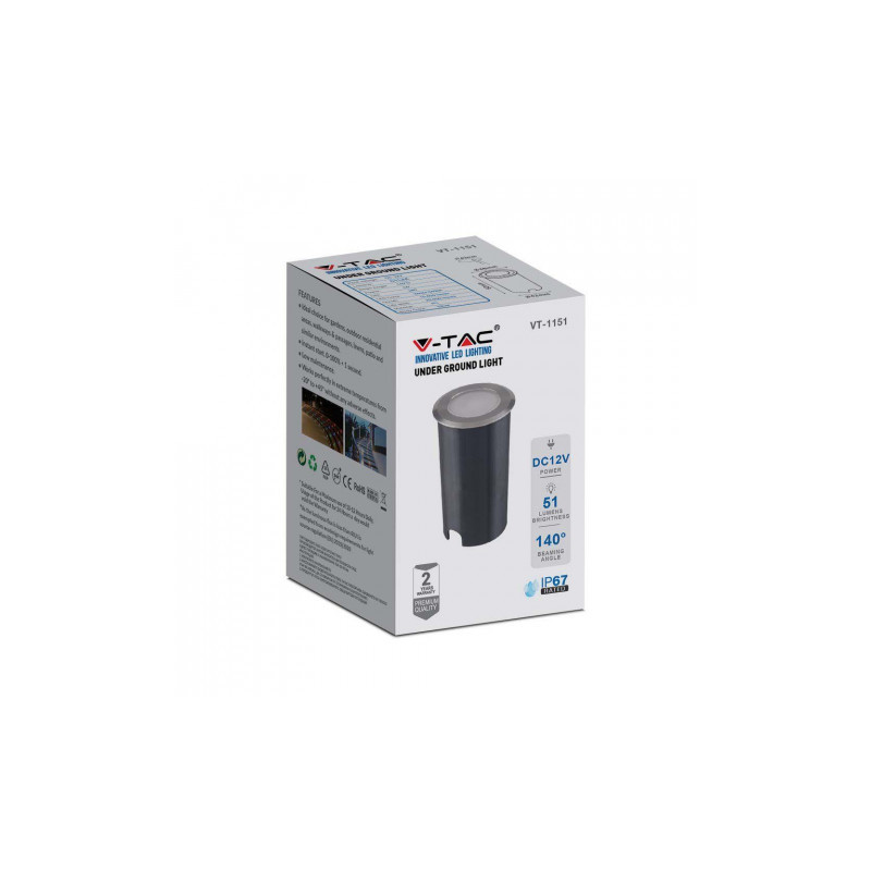 Oprawa Gruntowa Najazdowa Podłogowa V-TAC 1W LED Srebrna IP67 VT-1151 6500K 51lm
