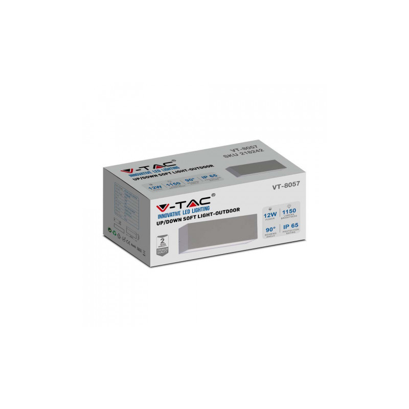 Oprawa Ścienna V-TAC 12W LED Góra Dół Szary IP65 VT-8057 6400K 1150lm