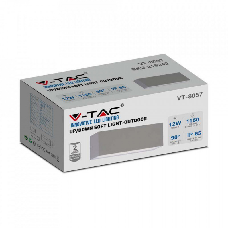 Oprawa Ścienna V-TAC 12W LED Góra Dół Szary IP65 VT-8057 6400K 1150lm