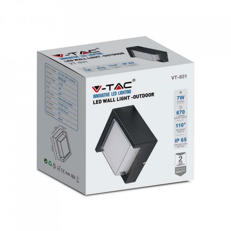 7W LED WALL LIGHT WITH CAP COVER 3000K BLACK-SQUARE