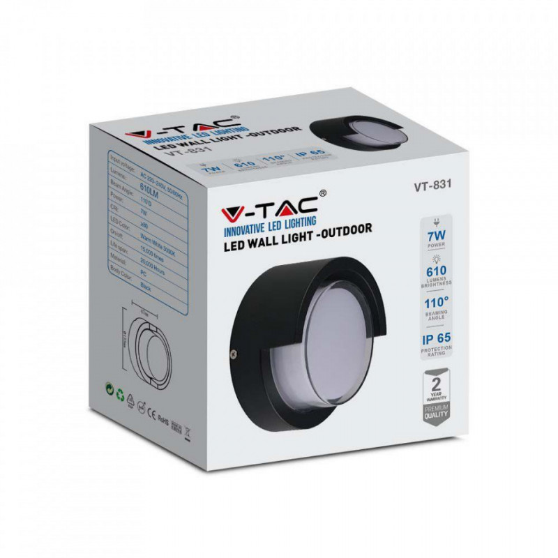 7W LED WALL LIGHT WITH CAP COVER 3000K BLACK-ROUND
