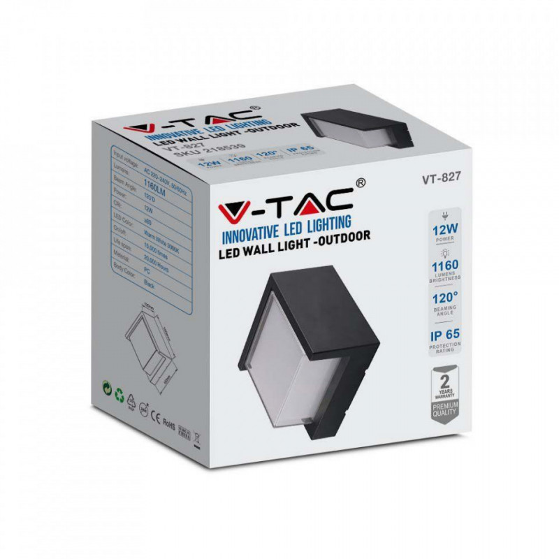 12W LED WALL LIGHT 3000K,BLACK -SQUARE