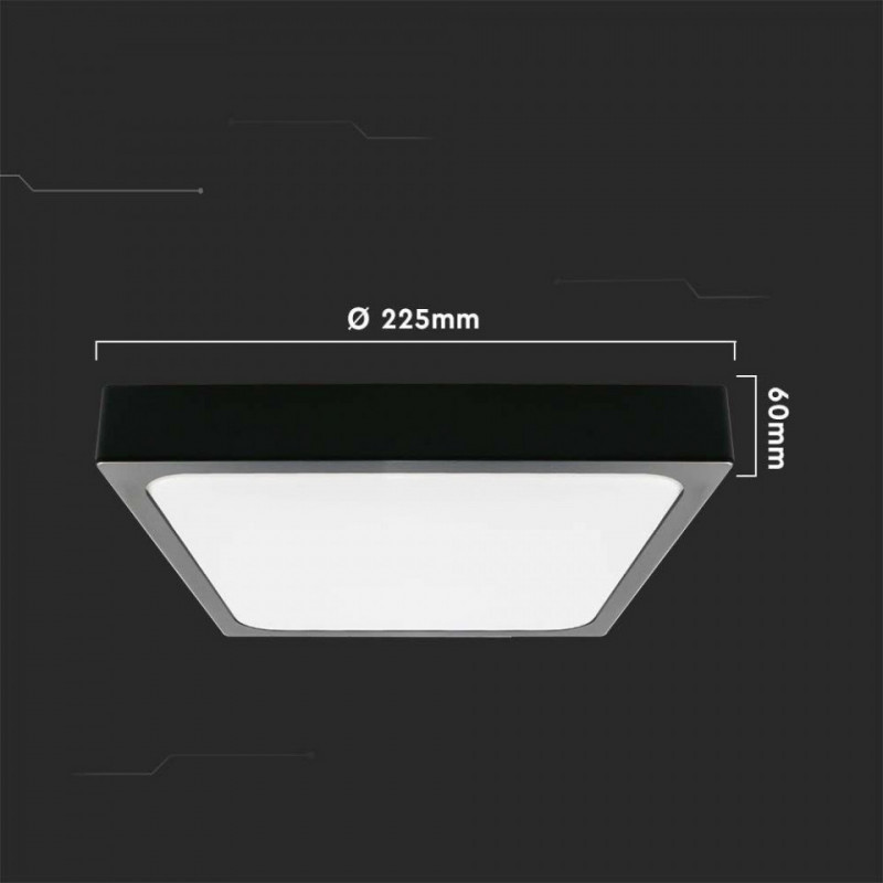 18W LED DOME LIGHT 4000K SQUARE,BLACK FRAME IP44