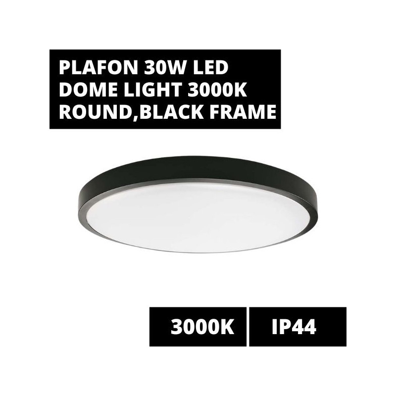 PLAFON 30W LED DOME LIGHT 3000K ROUND,BLACK FRAME IP44