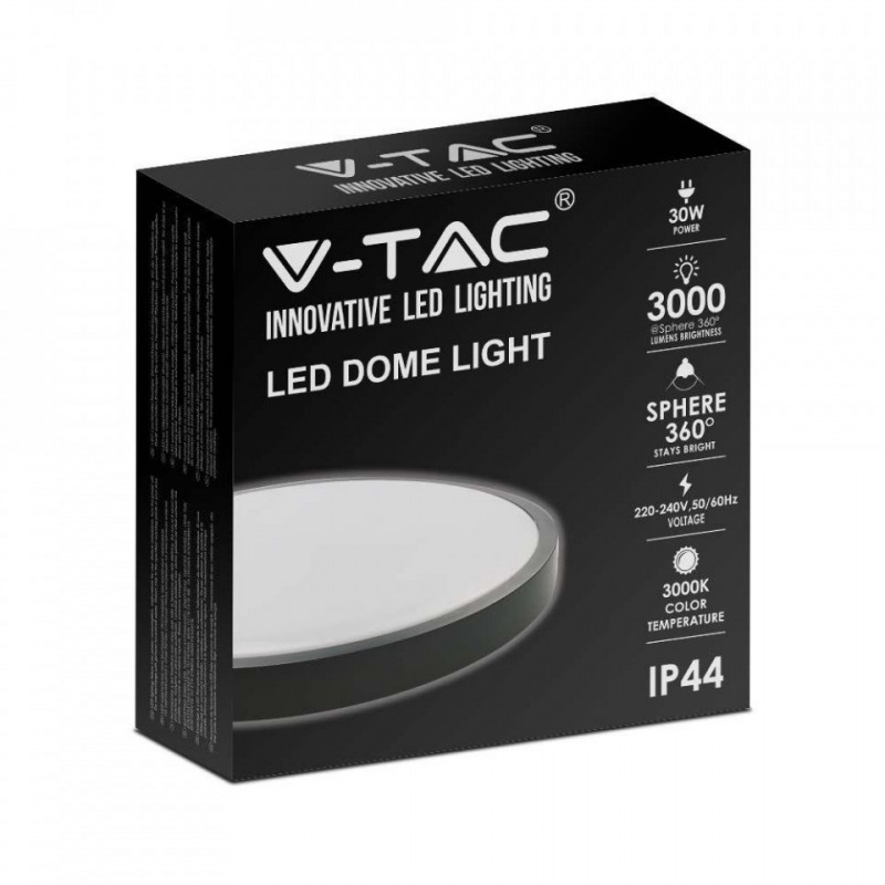 PLAFON 30W LED DOME LIGHT 3000K ROUND,BLACK FRAME IP44