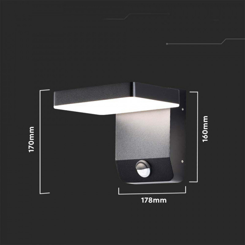 Oprawa Elewacyjna V-TAC 17W Czujnik Ruchu Czarna IP65 VT-11020S 4000K 2580lm