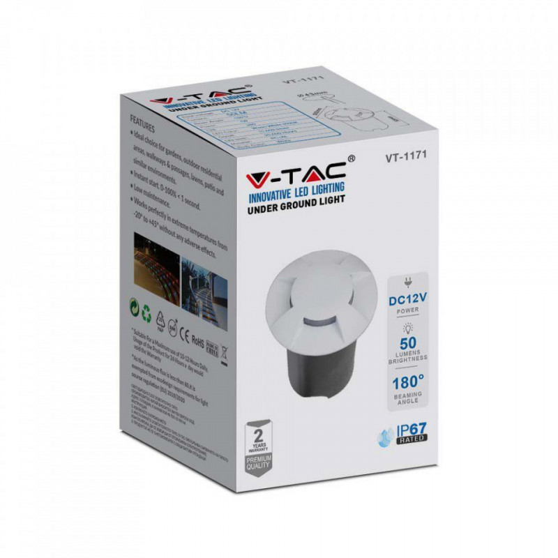 Oprawa Gruntowa Najazdowa 1W LED Biała 4-stronna IP67 VT-1171 3000K 50lm