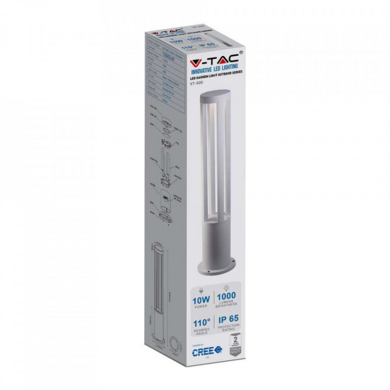 Słupek Ogrodowy V-TAC 10W LED IP65 Biały 80cm VT-820 4000K 1000lm