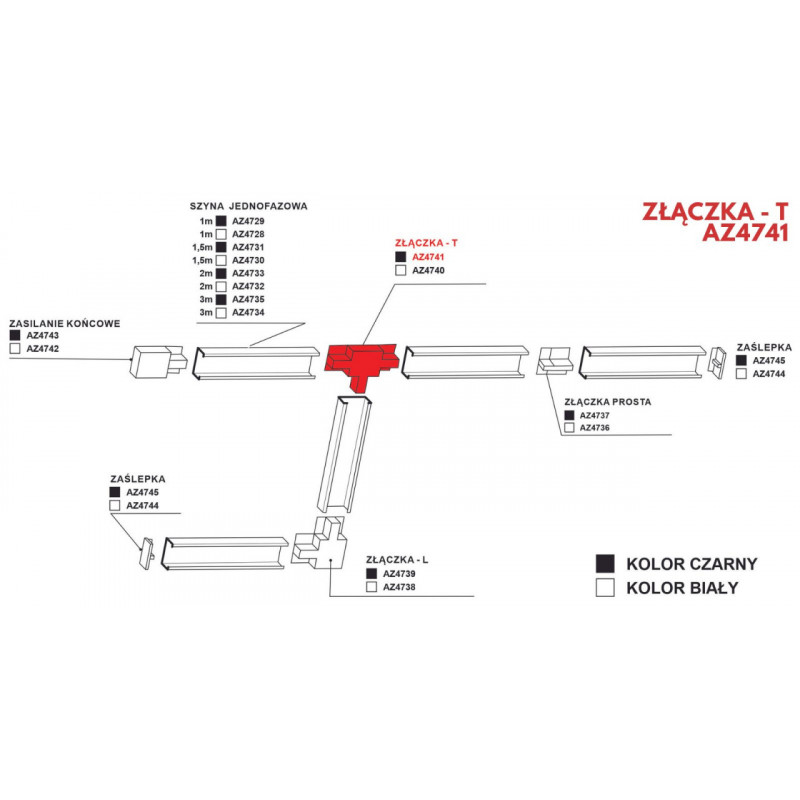 Czarny łącznik T TRACK 1LINE T CONNECTOR BK AZ4741