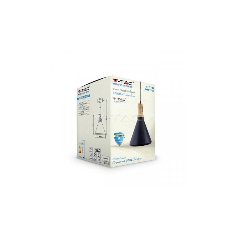 Oprawa Wisząca V-TAC Modern Drewnoen Top Czarny Color VT-7525