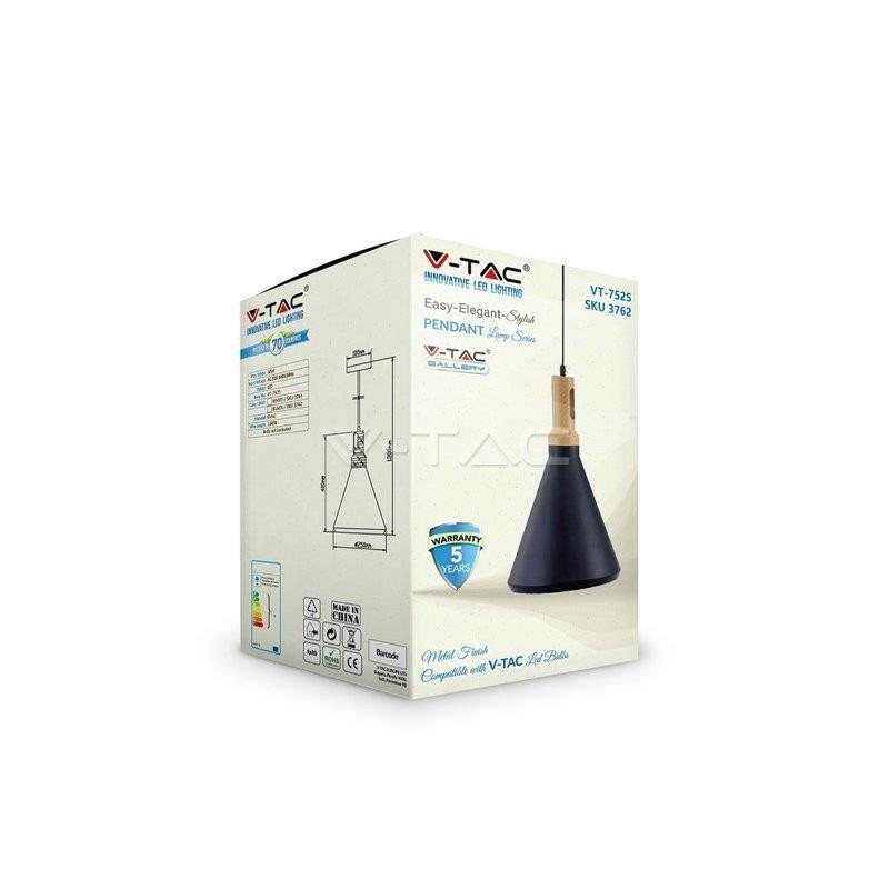 Oprawa Wisząca V-TAC Modern Drewnoen Top Czarny Color VT-7525