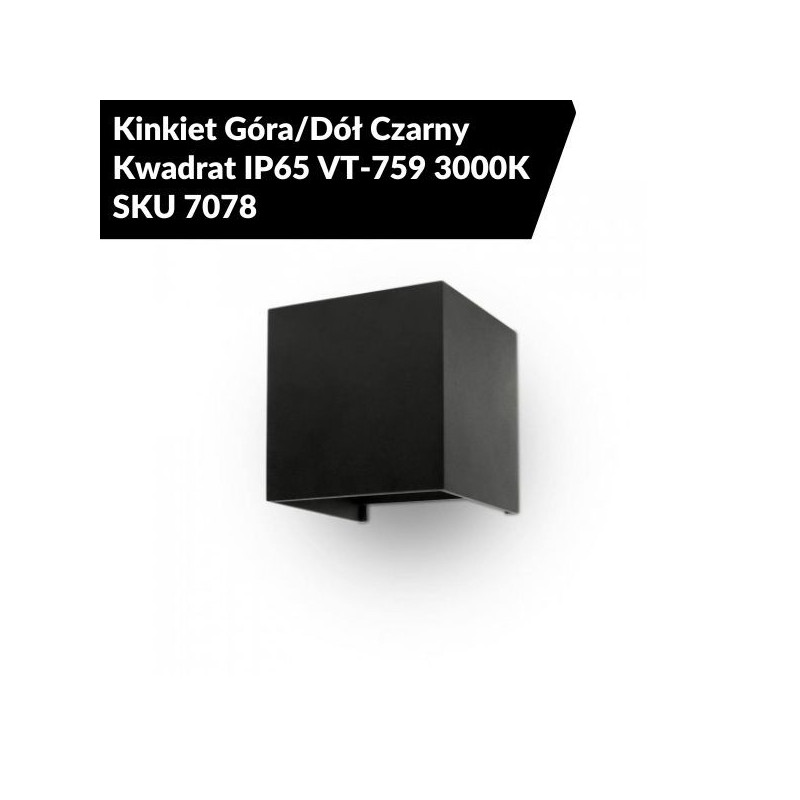 Kinkiet Góra/Dół Czarny Kwadrat IP65 VT-759 3000K SKU 7078