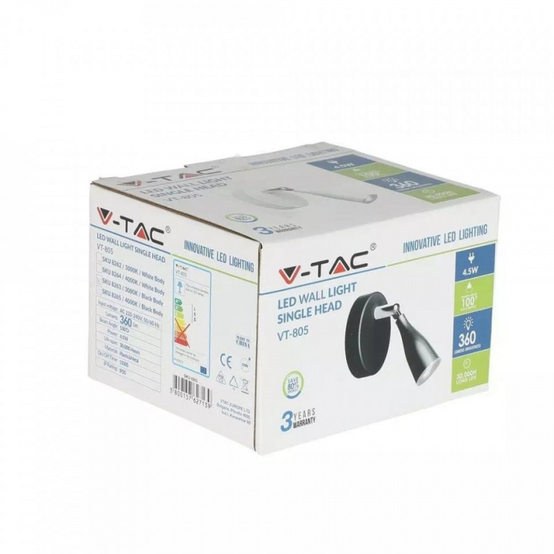 Kinkiet V-TAC 4.5W LED VT-805 3000K Biały 360lm