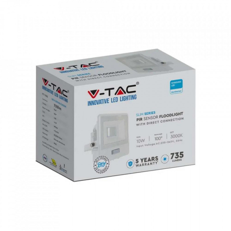 Projektor LED V-TAC 10W Czujnik Ruchu Biały VT-118S 5 Lat Gwarancji