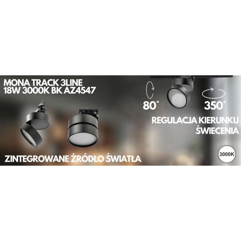 Lampa do szynoprzewodu MONA TRACK 3LINE 18W 3000K BK AZ4547